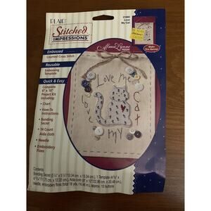 Cat Counted Cross Stitch Plaid Stitched Impression Love My 21860 vtg 1995 kit